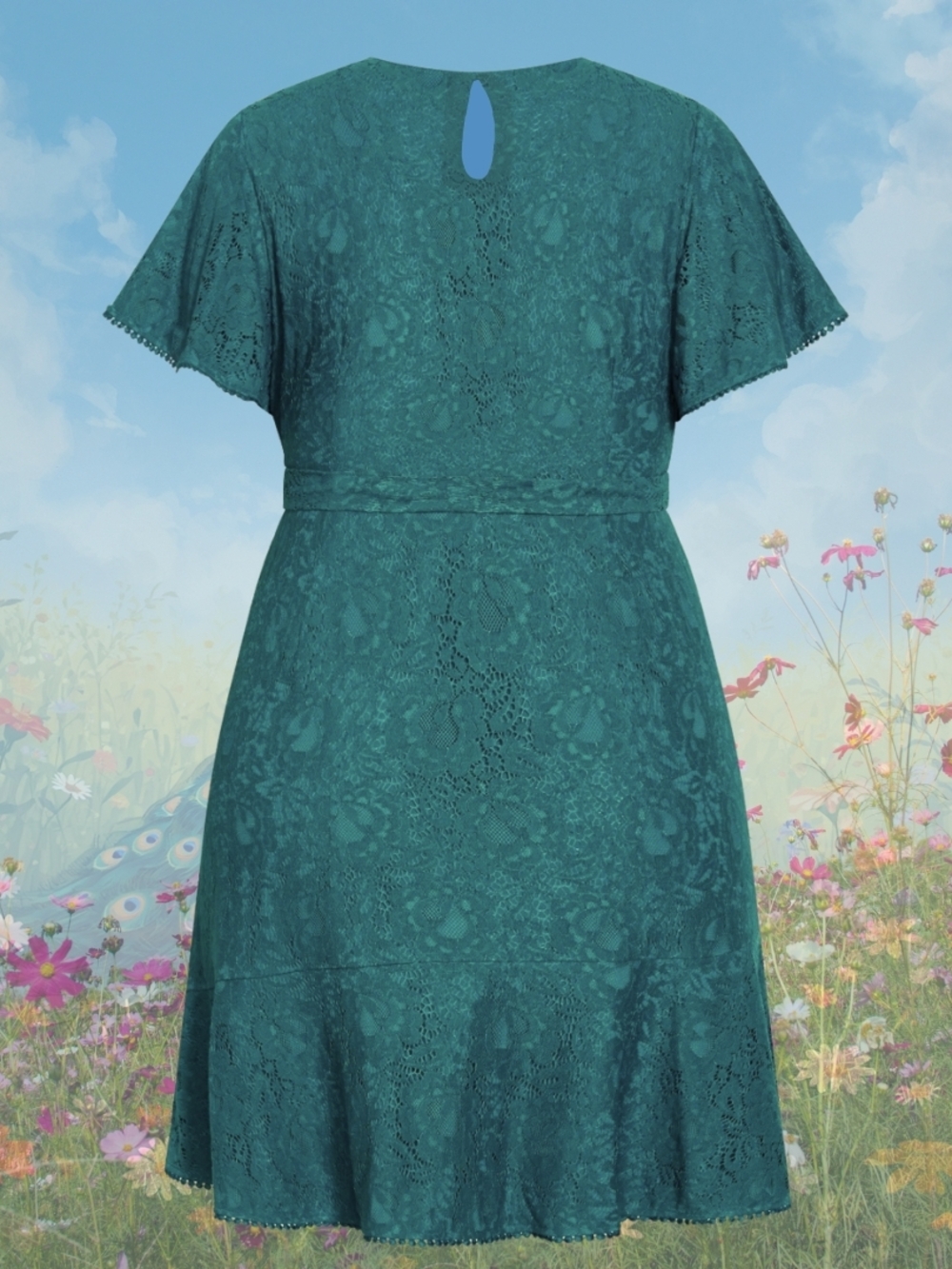 City Chic - Teal Lace Flutter-Sleeve Midi Dress